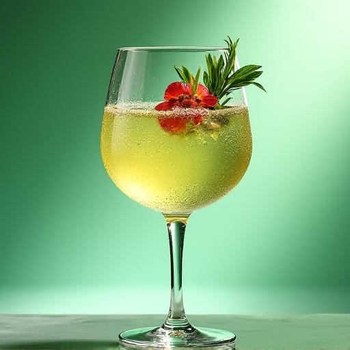 Cocktail premium sin alcohol decorado con flores